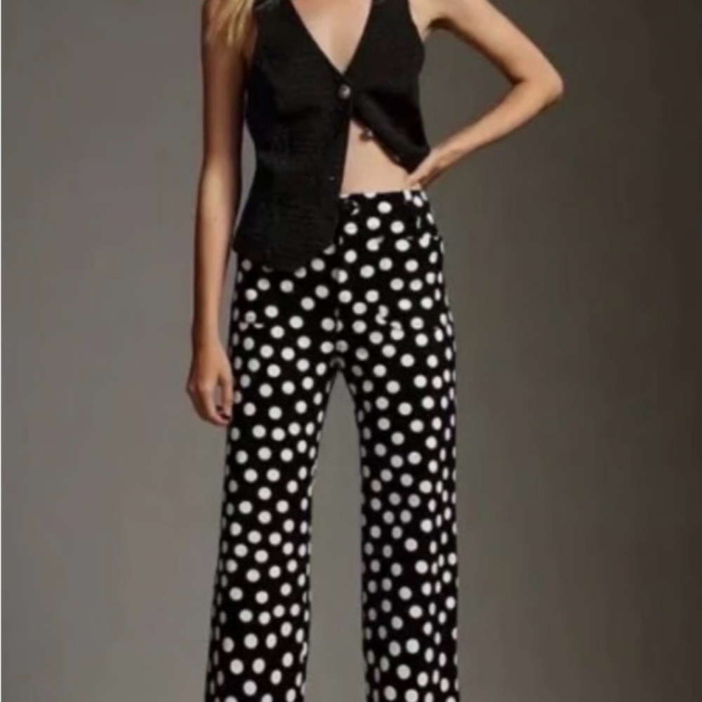 Anthropologie Maeve Black and White Polka Dot Wide-Leg Pants